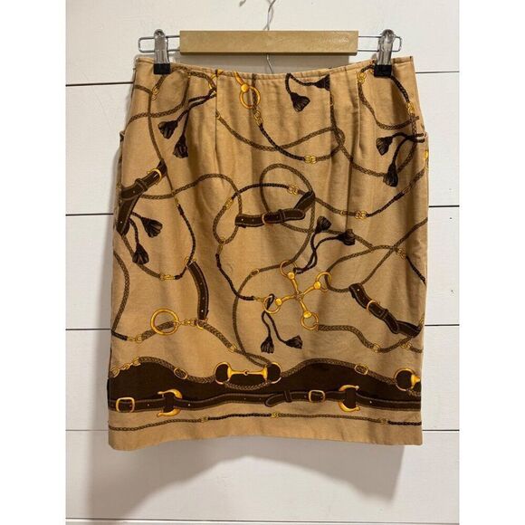 Vintage Talbots Equestrian Print Knee Length Skirt Sz 10 Made in USA - Picture 4 of 8